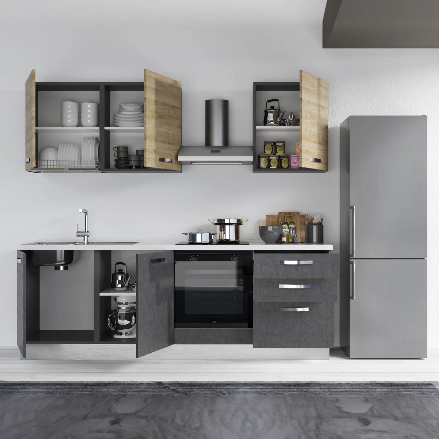 Cucina 240cm reversibile moderna lineare rovere antracite Culinary