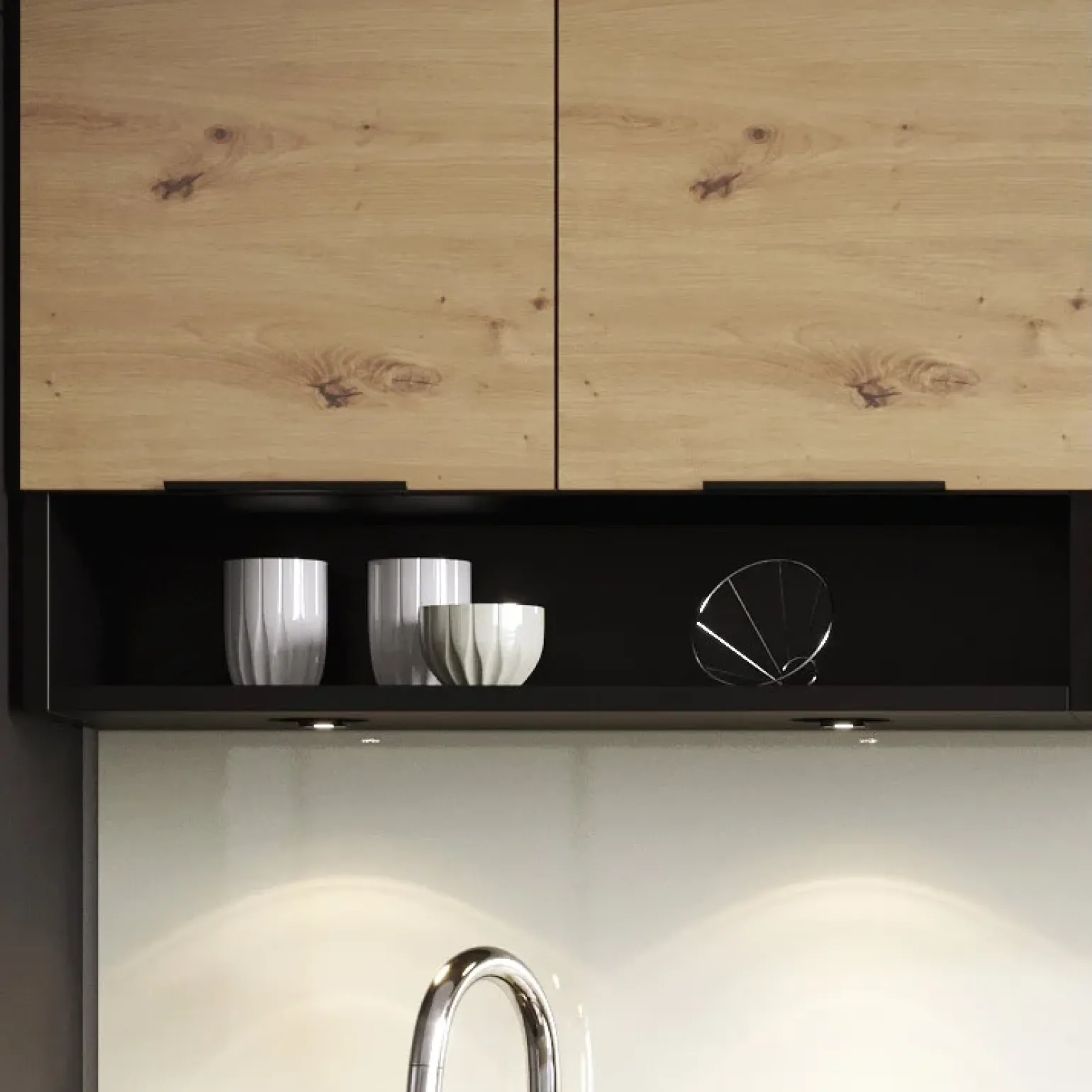 Cucina moderna componibile lineare 240cm quercia nero Terry 1