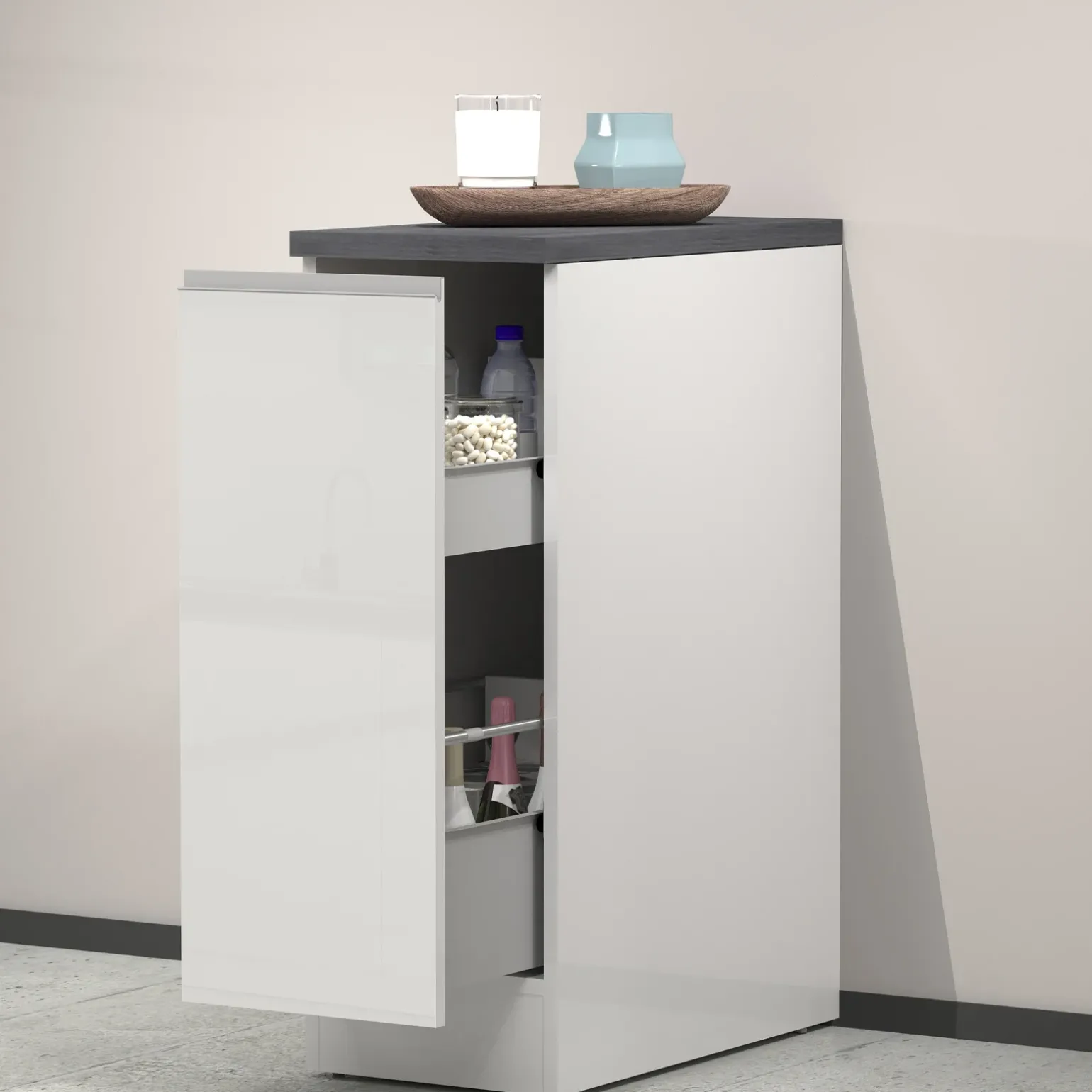 Dispensa cucina bassa 30x85h cm scorrevole bianco grigio pietra Gourmet