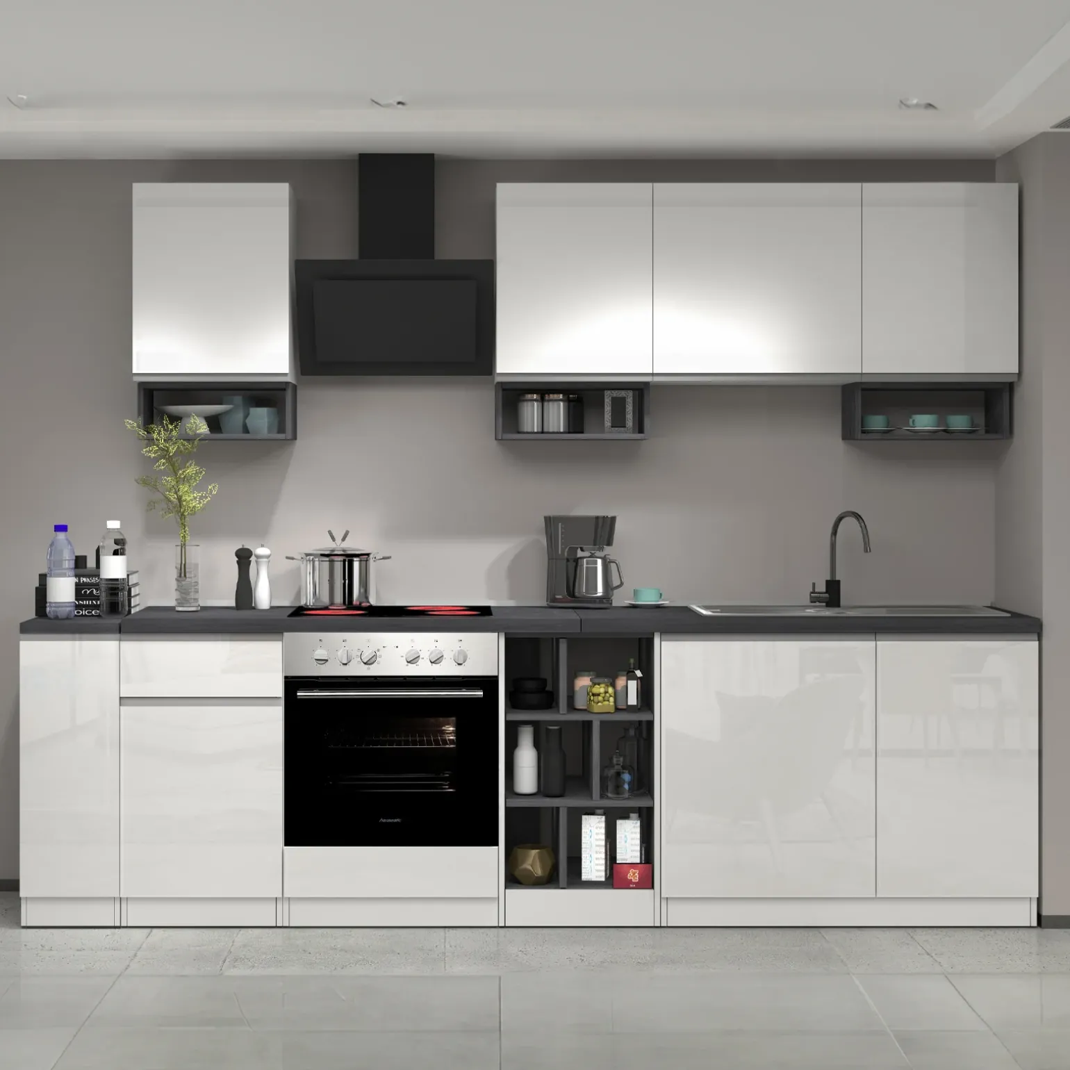 Dispensa cucina bassa 30x85h cm scorrevole bianco grigio pietra Gourmet