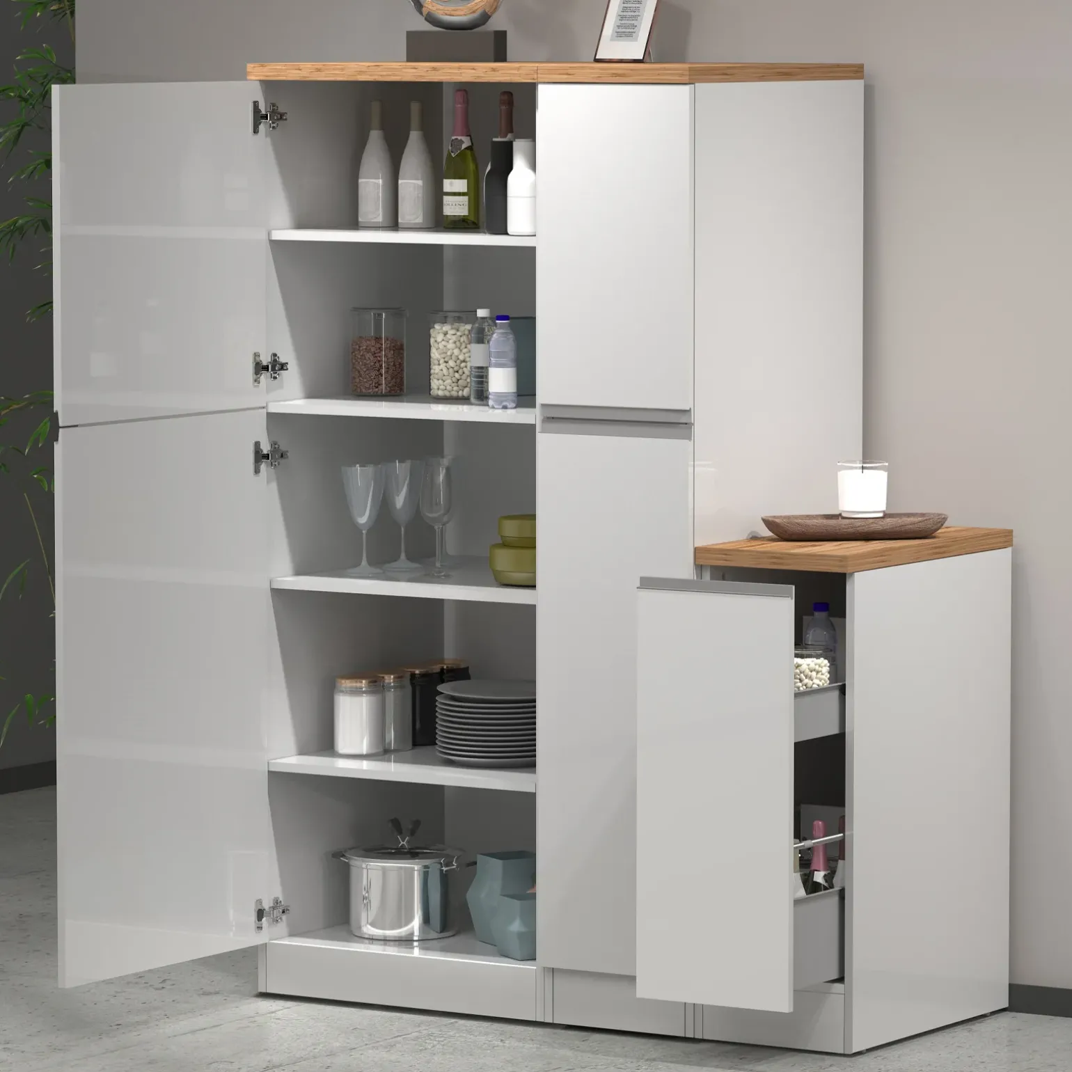 Dispensa cucina bassa 30x85h cm scorrevole bianco rovere Gourmet
