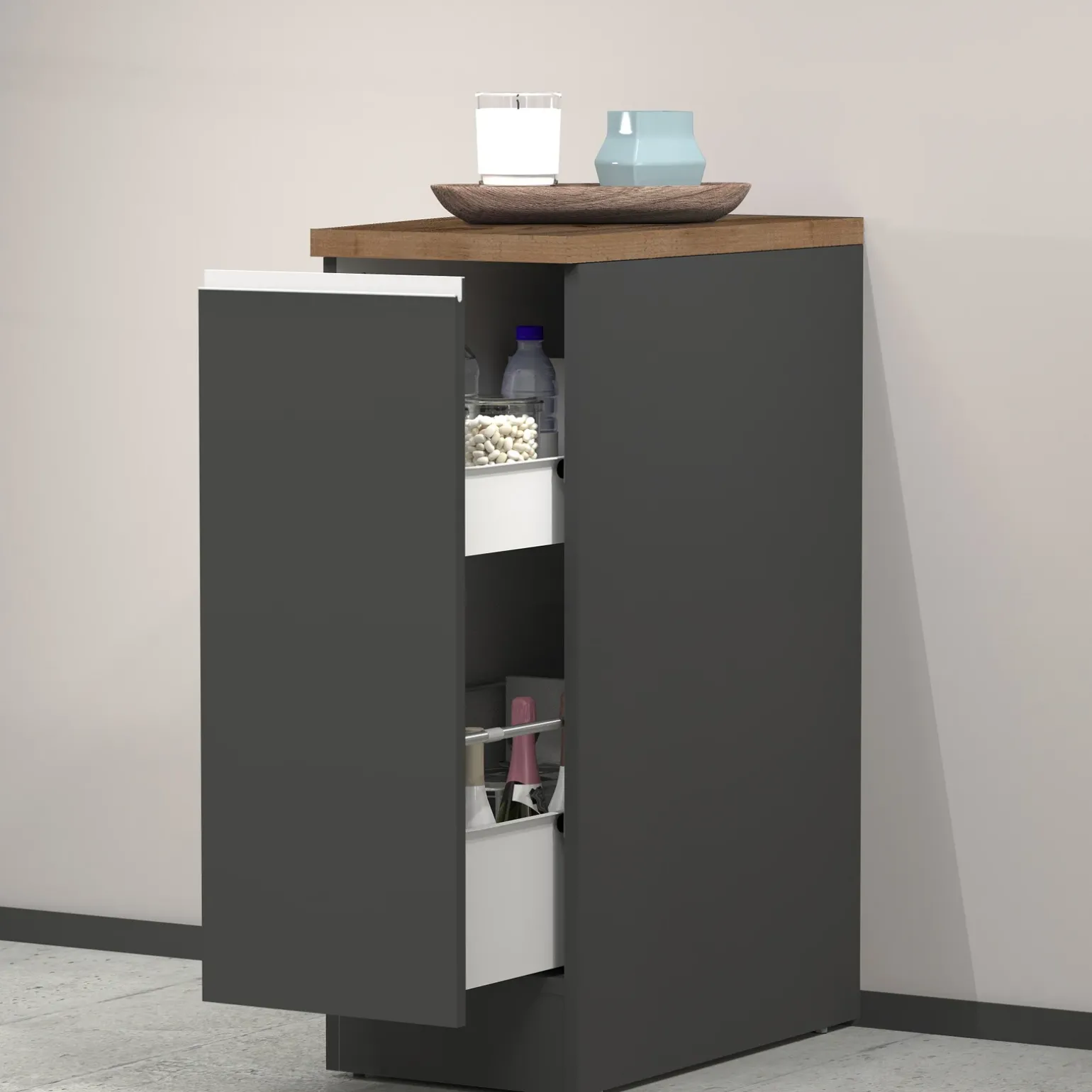 Dispensa cucina bassa 30x85h cm scorrevole antracite rovere Gourmet