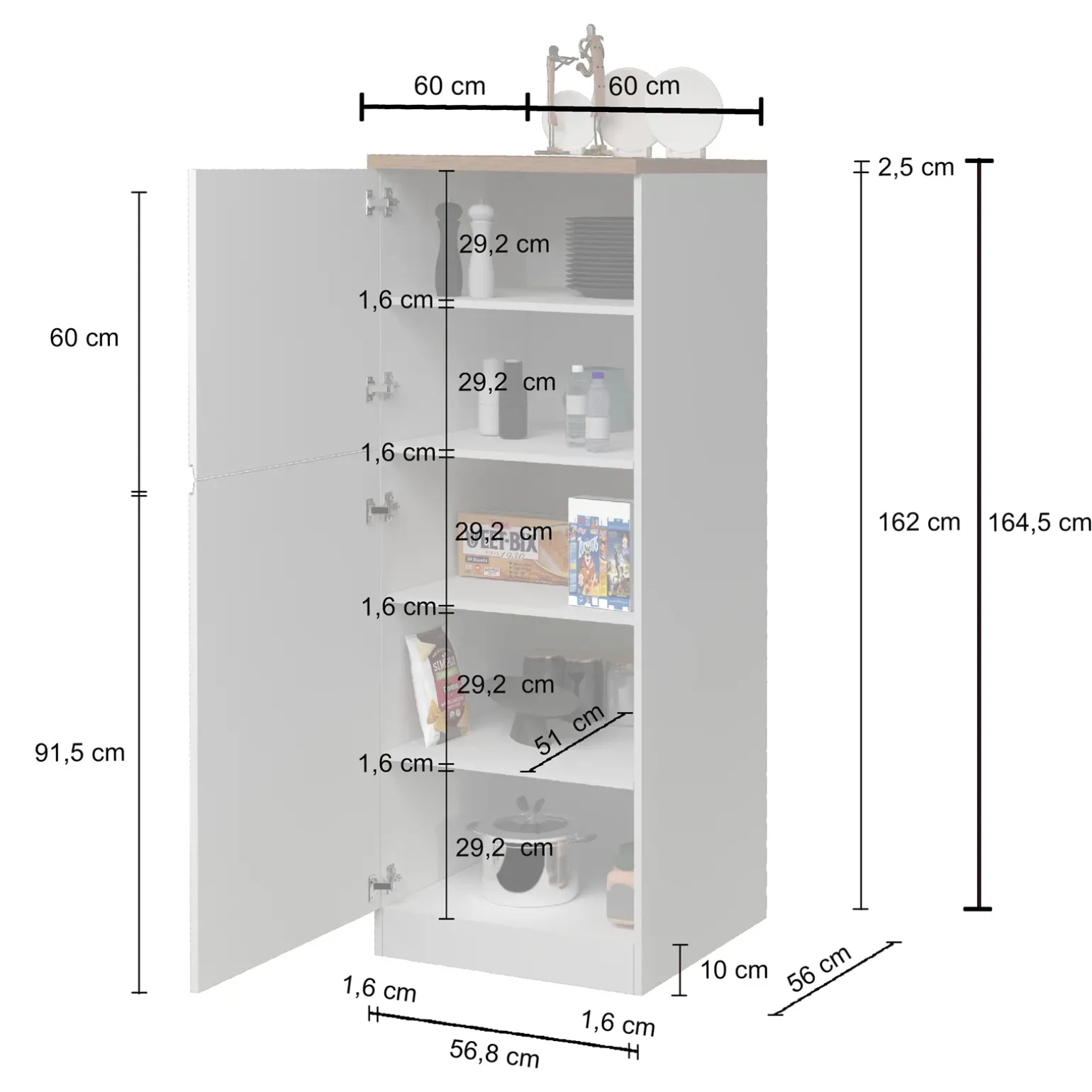 Dispensa cucina 60x165h cm 4 ripiani antracite grigio pietra Gourmet