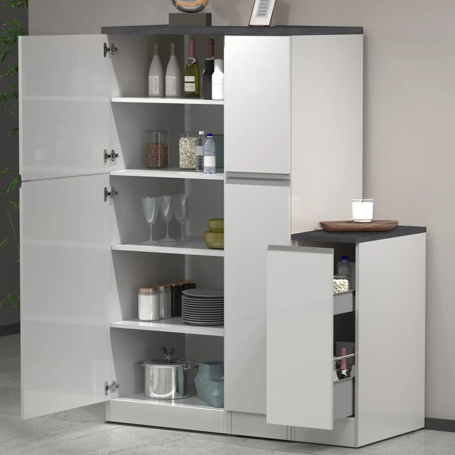 Dispensa cucina 60x165h cm 4 ripiani bianco grigio pietra Gourmet