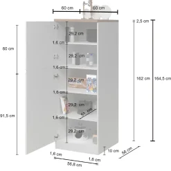 Dispensa cucina 60x165h cm 4 ripiani bianco grigio pietra Gourmet
