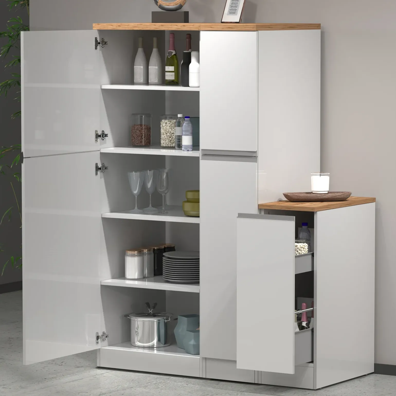 Dispensa cucina 60x165h cm 4 ripiani bianco rovere Gourmet