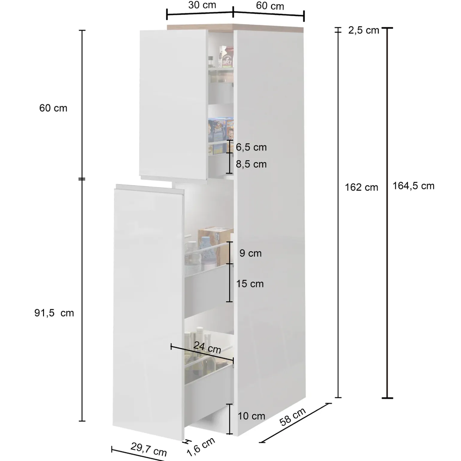 Dispensa cucina 30x165h cm scorrevole antracite grigio pietra Gourmet