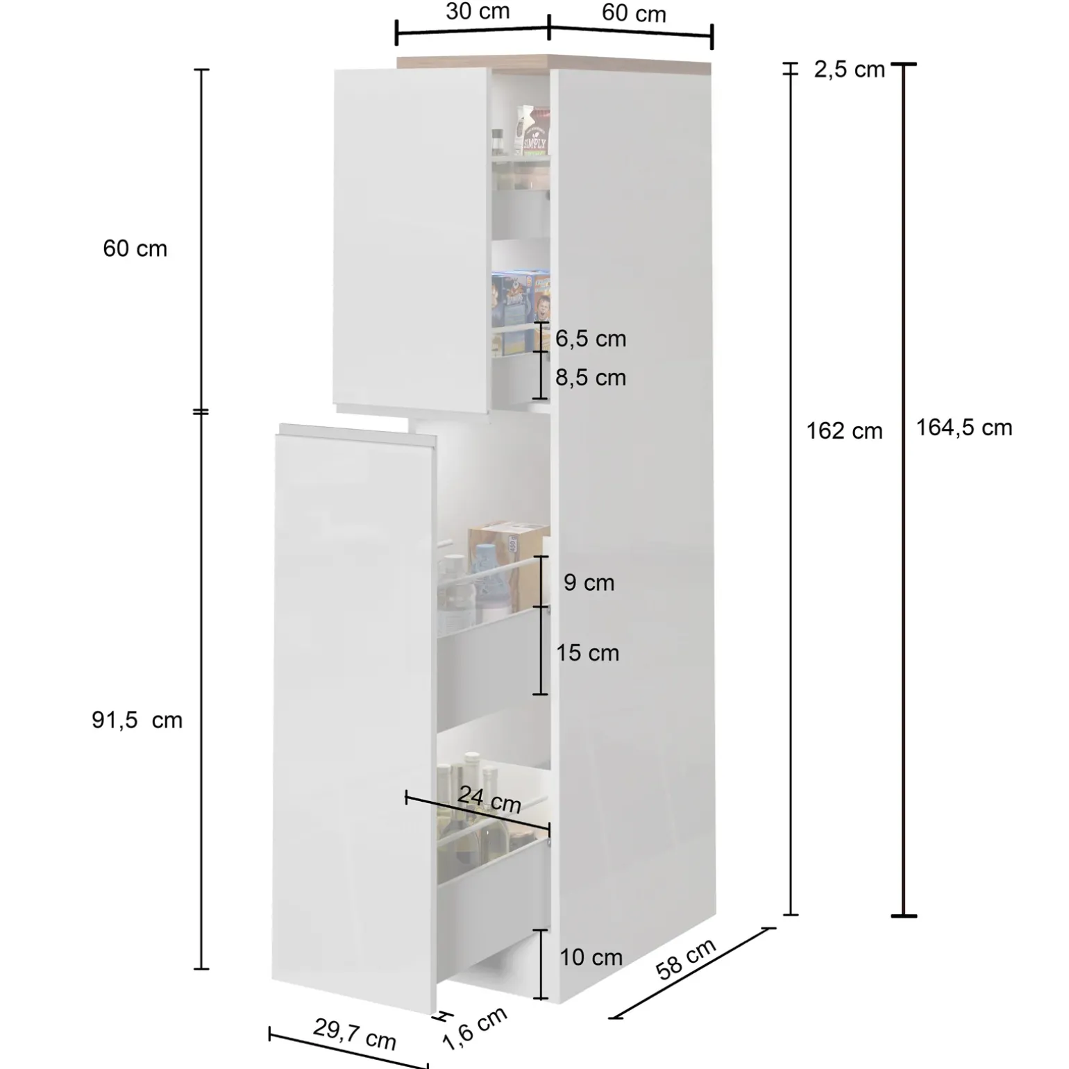 Dispensa cucina 30x165h cm scorrevole bianco grigio pietra Gourmet