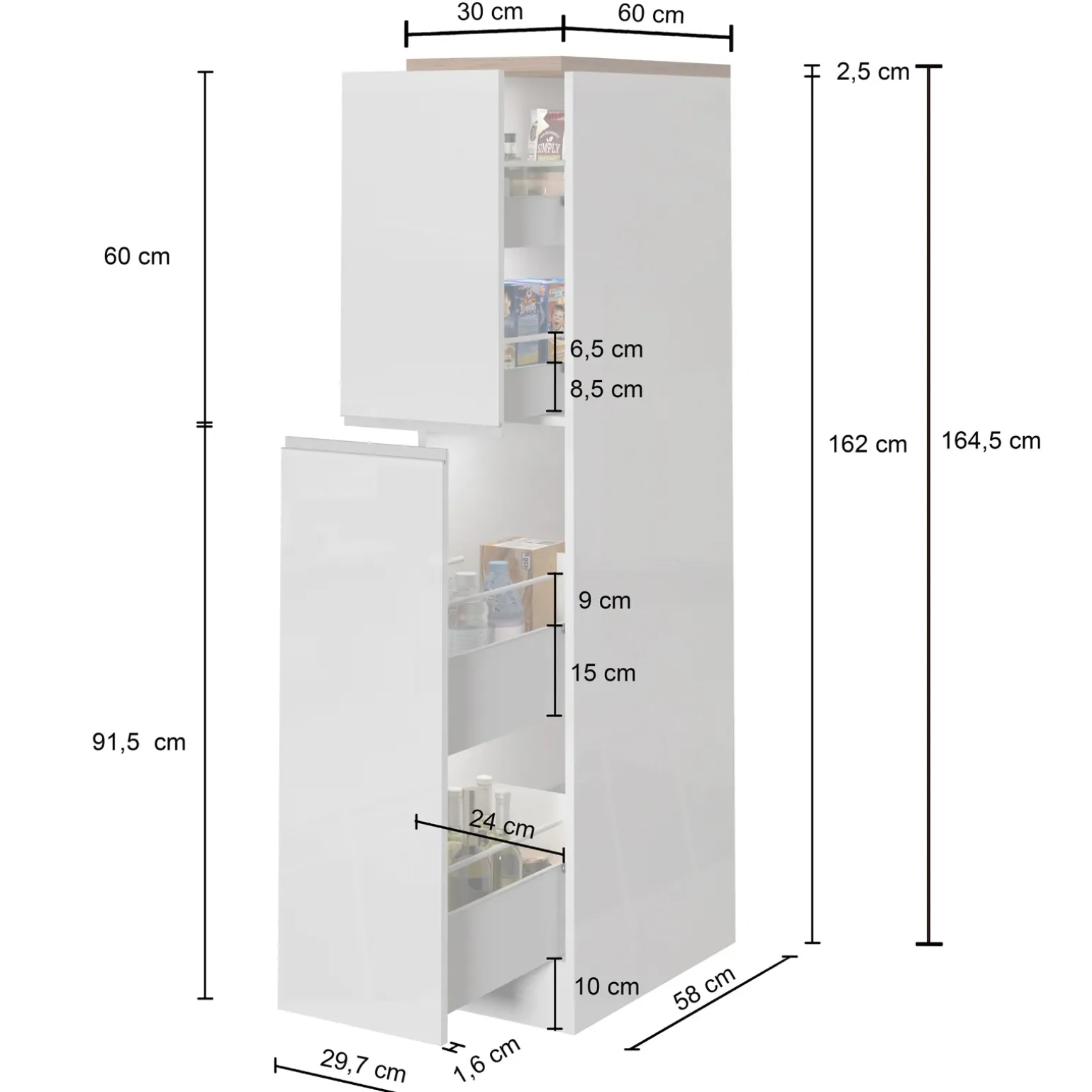 Dispensa cucina 30x165h cm scorrevole antracite rovere Gourmet