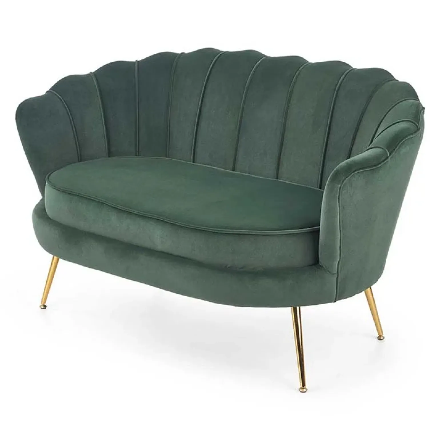 Divanetto 2 posti imbottito 131x77cm in velluto verde gambe oro Gabriella
