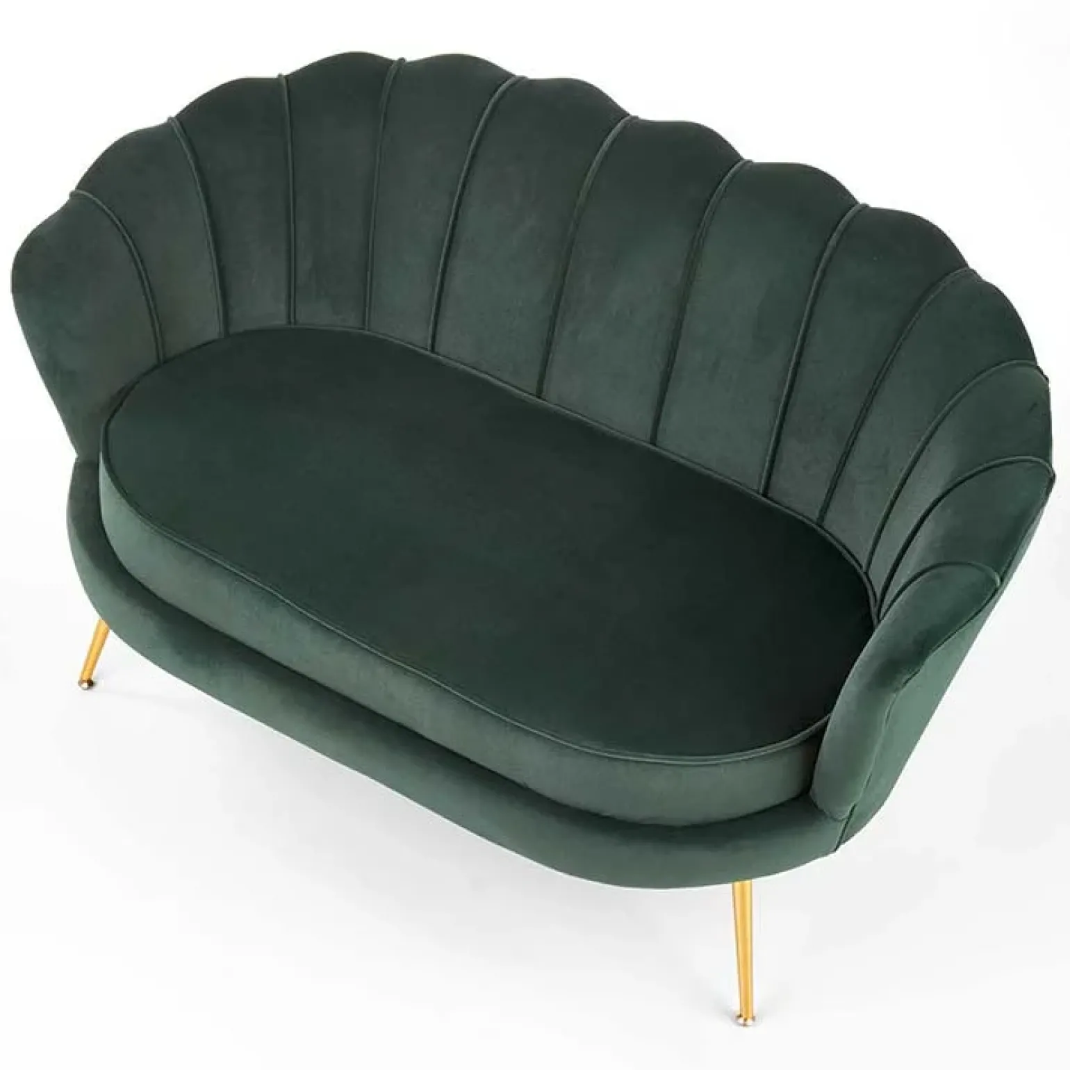 Divanetto 2 posti imbottito 131x77cm in velluto verde gambe oro Gabriella