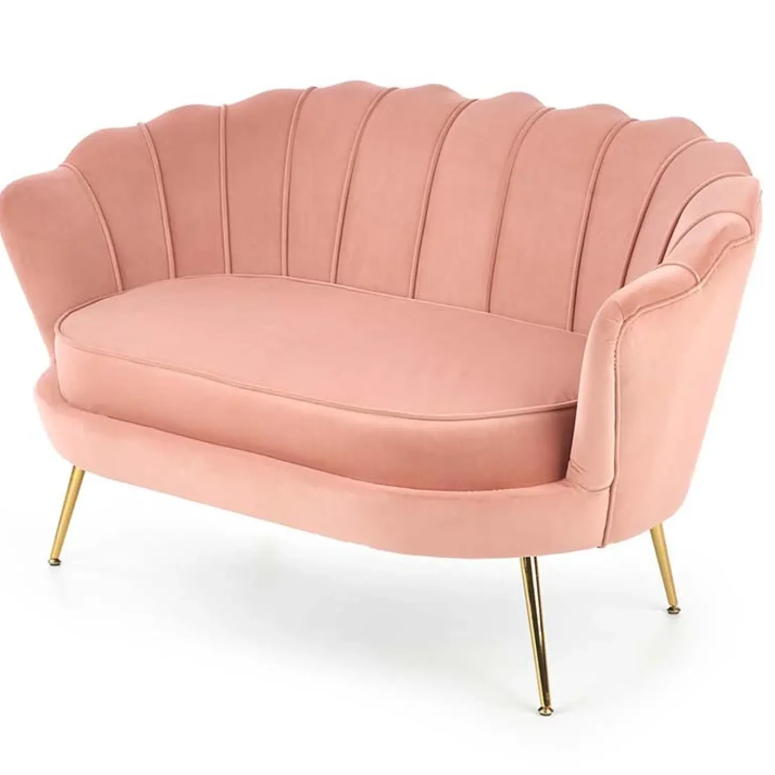 Divanetto 131x77cm 2 posti imbottito in velluto rosa antico gambe in oro Gabriella