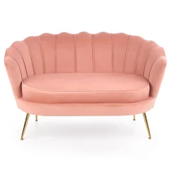 Divanetto 131x77cm 2 posti imbottito in velluto rosa antico gambe in oro Gabriella