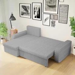 Divano angolare letto 238x147cm 3 posti velluto a coste grigio Flow