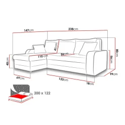 Divano angolare letto 238x147cm 3 posti velluto a coste beige Flow