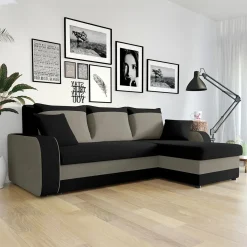 Divano angolare letto 238x147cm 3 posti grigio nero Flow