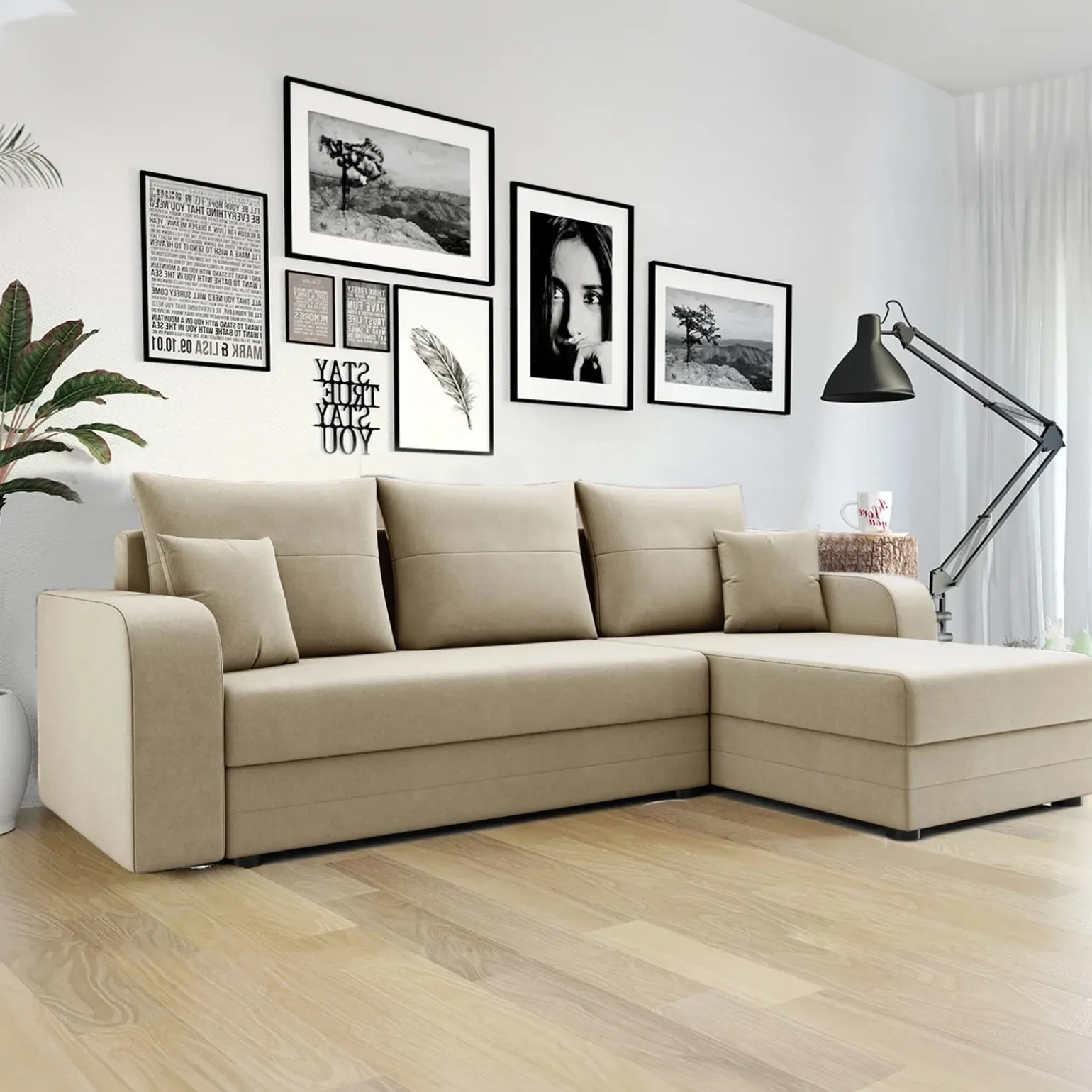 Divano angolare letto 237x139cm 3 posti matrimoniale angolare beige Flow