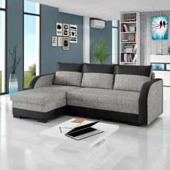 Divano angolare letto 230x140cm 3 posti grigio chiaro nero Metz