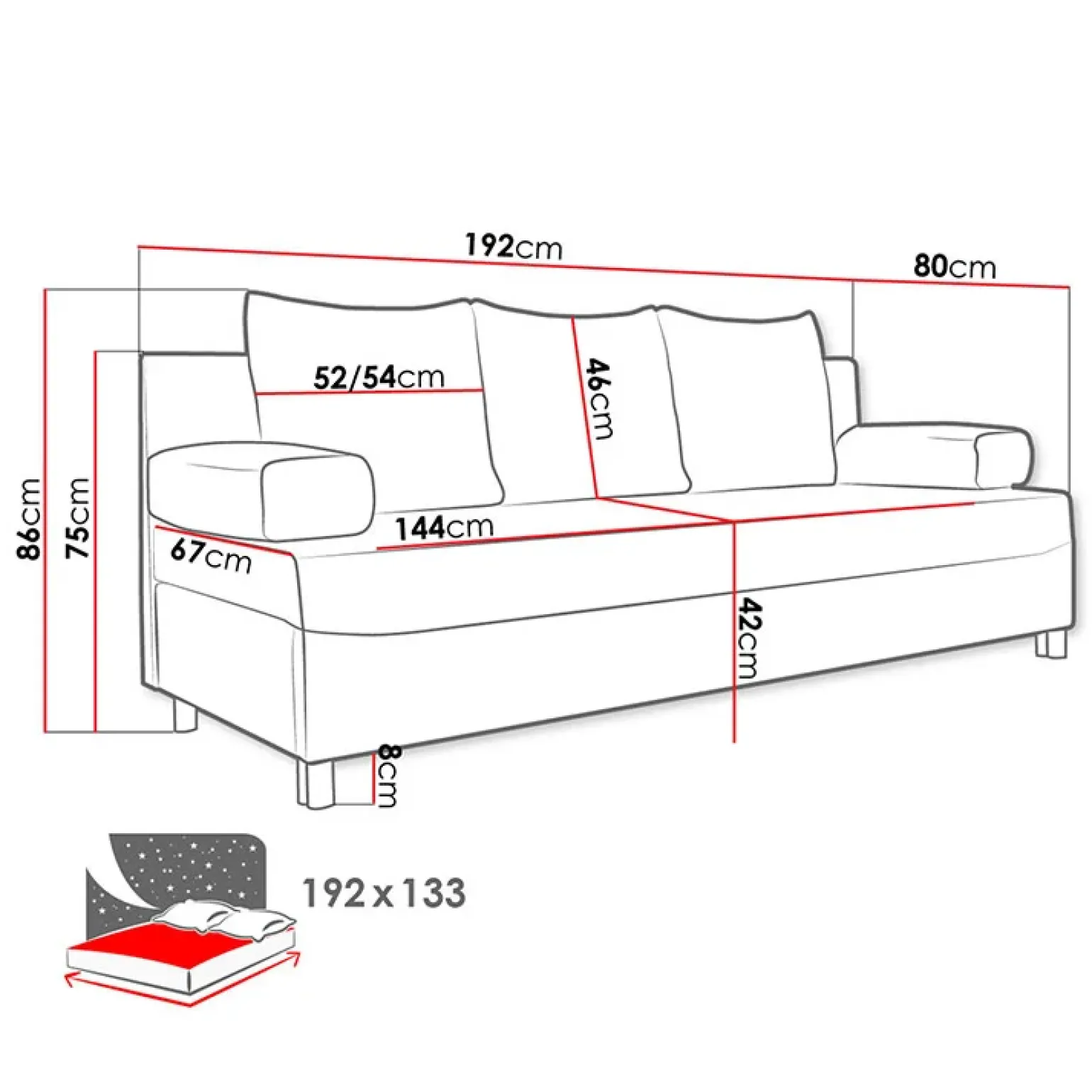 Divano letto 3 posti 192cm pieghevole matrimoniale grigio chiaro Titus