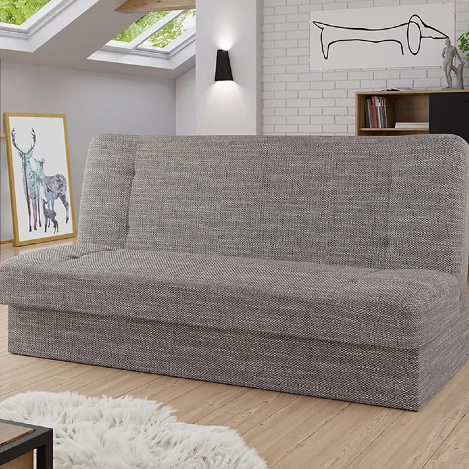 Divano letto 2 posti matrimoniale senza braccioli 192cm grigio beige Joby