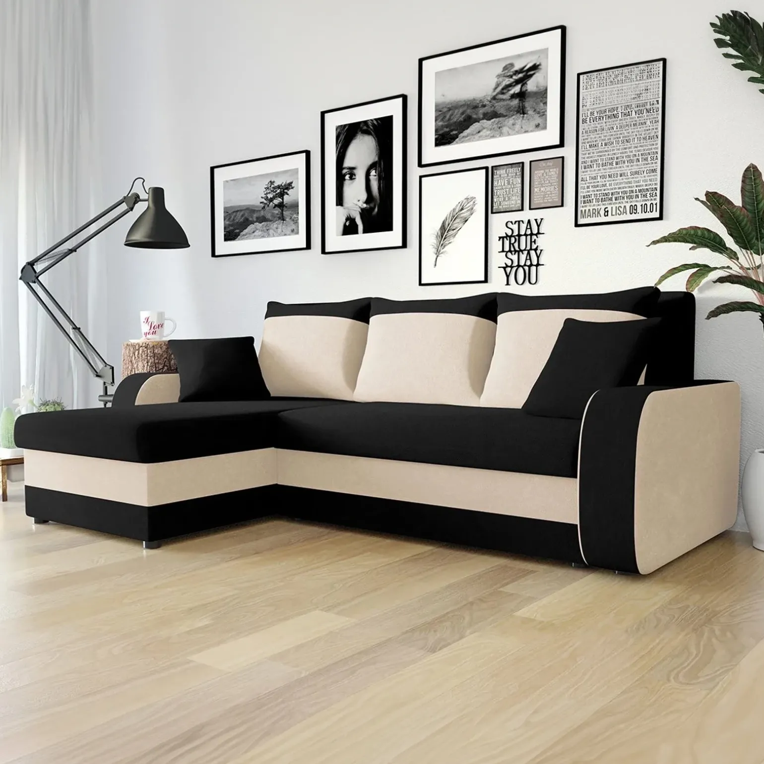 Divano letto 3 posti moderno 238cm nero écru Flow