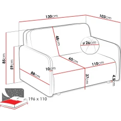 Divano letto 2 posti 130x103 cm con contenitore e cuscino tessuto velo panna Reposa