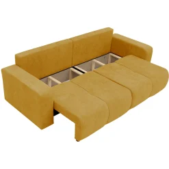 Divano letto 3 posti 248x90cm con contenitore in tessuto velo giallo senape Floty