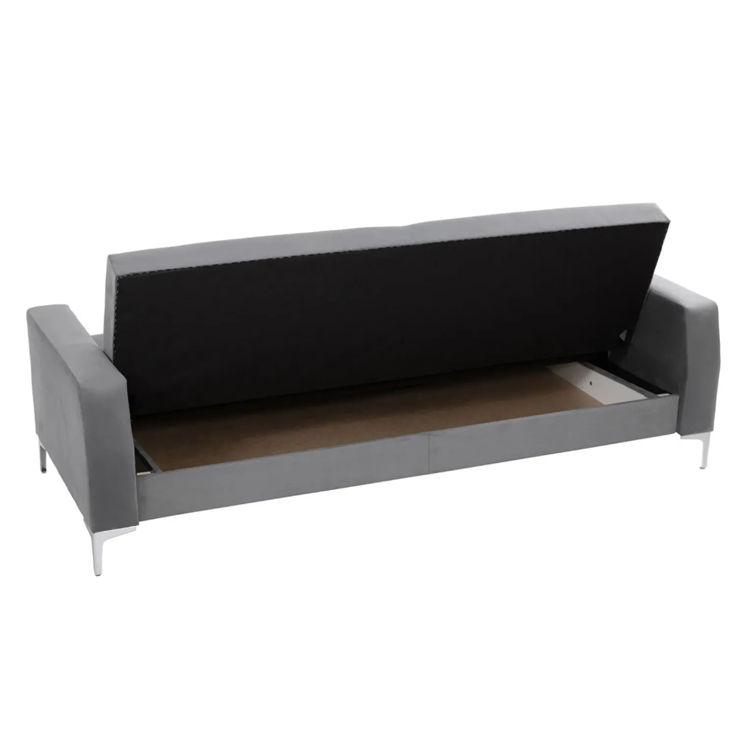 Divano letto 3 posti 225x87cm con box contenitore tessuto grigio Coty
