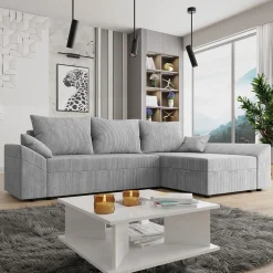 Divano letto 3 posti 240x145cm matrimoniale angolare velluto a coste grigio Appia