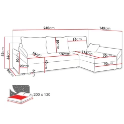 Divano letto 3 posti 240x145cm matrimoniale angolare velluto a coste grigio Appia