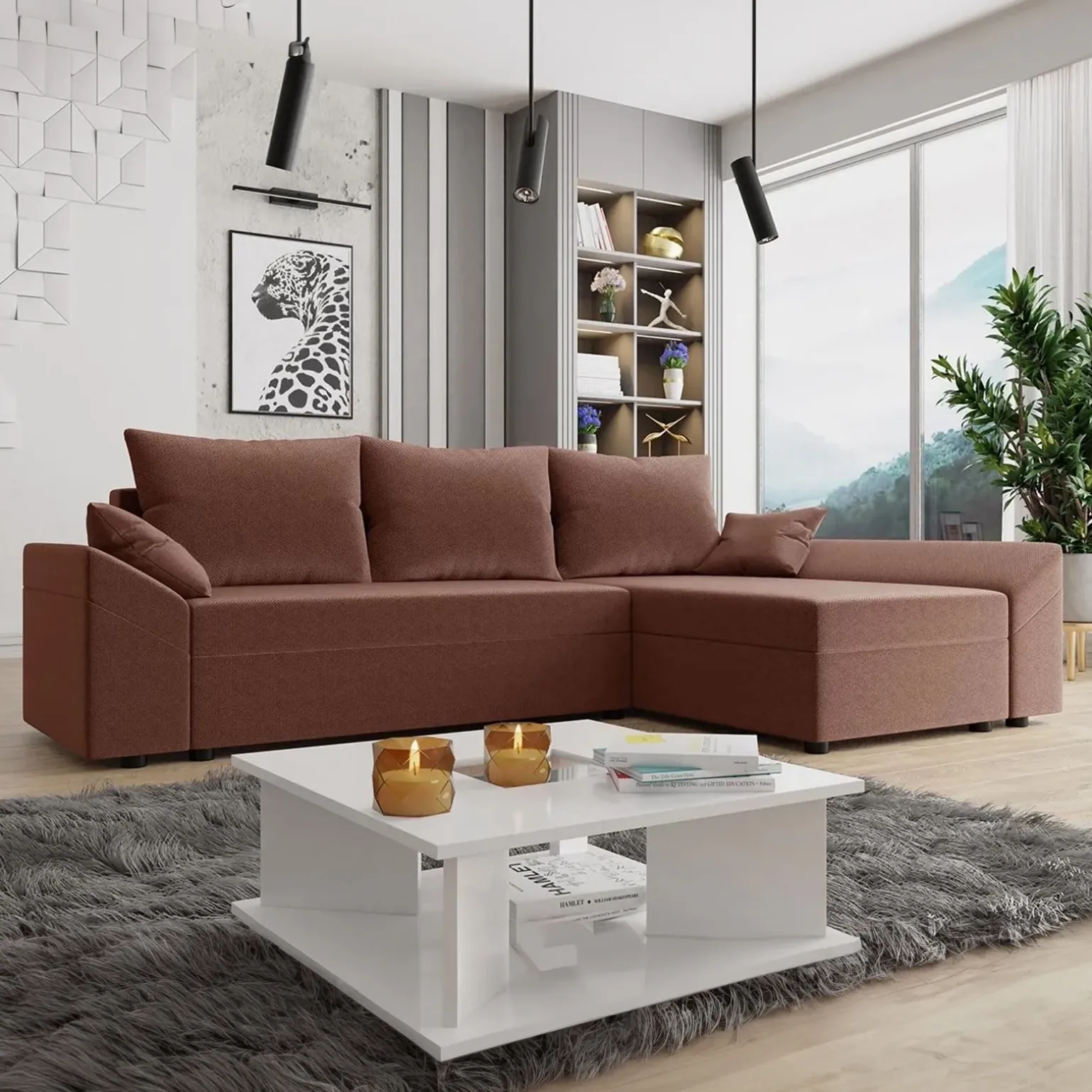 Divano letto 3 posti 240x145cm matrimoniale angolare rosa Appia
