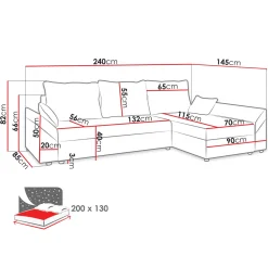 Divano letto 3 posti 240x145cm matrimoniale angolare rosa Appia