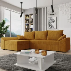 Divano letto 3 posti 240x145cm matrimoniale angolare velluto a coste senape ocra Appia