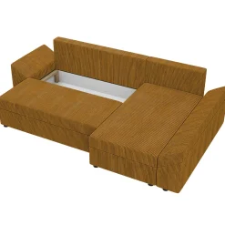 Divano letto 3 posti 240x145cm matrimoniale angolare velluto a coste senape ocra Appia