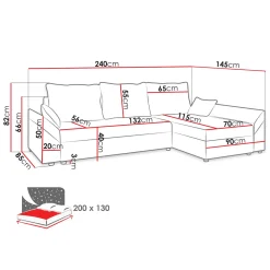 Divano letto 3 posti 240x145cm matrimoniale angolare blu Appia
