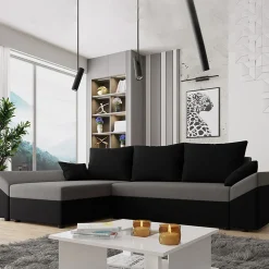 Divano letto 3 posti 240x145cm matrimoniale angolare nero grigio Appia