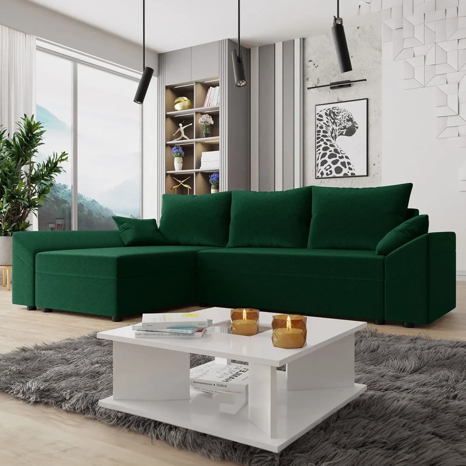 Divano letto 3 posti 240x145cm matrimoniale angolare verde Appia