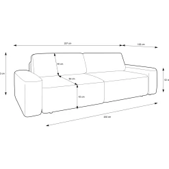 Divano letto 3 posti 257x105cm tessuto bianco Cozyfy
