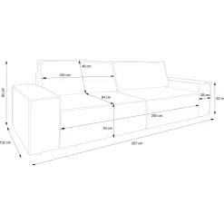 Divano letto 3 posti 257x106cm velluto a coste grigio chiaro Snuggle