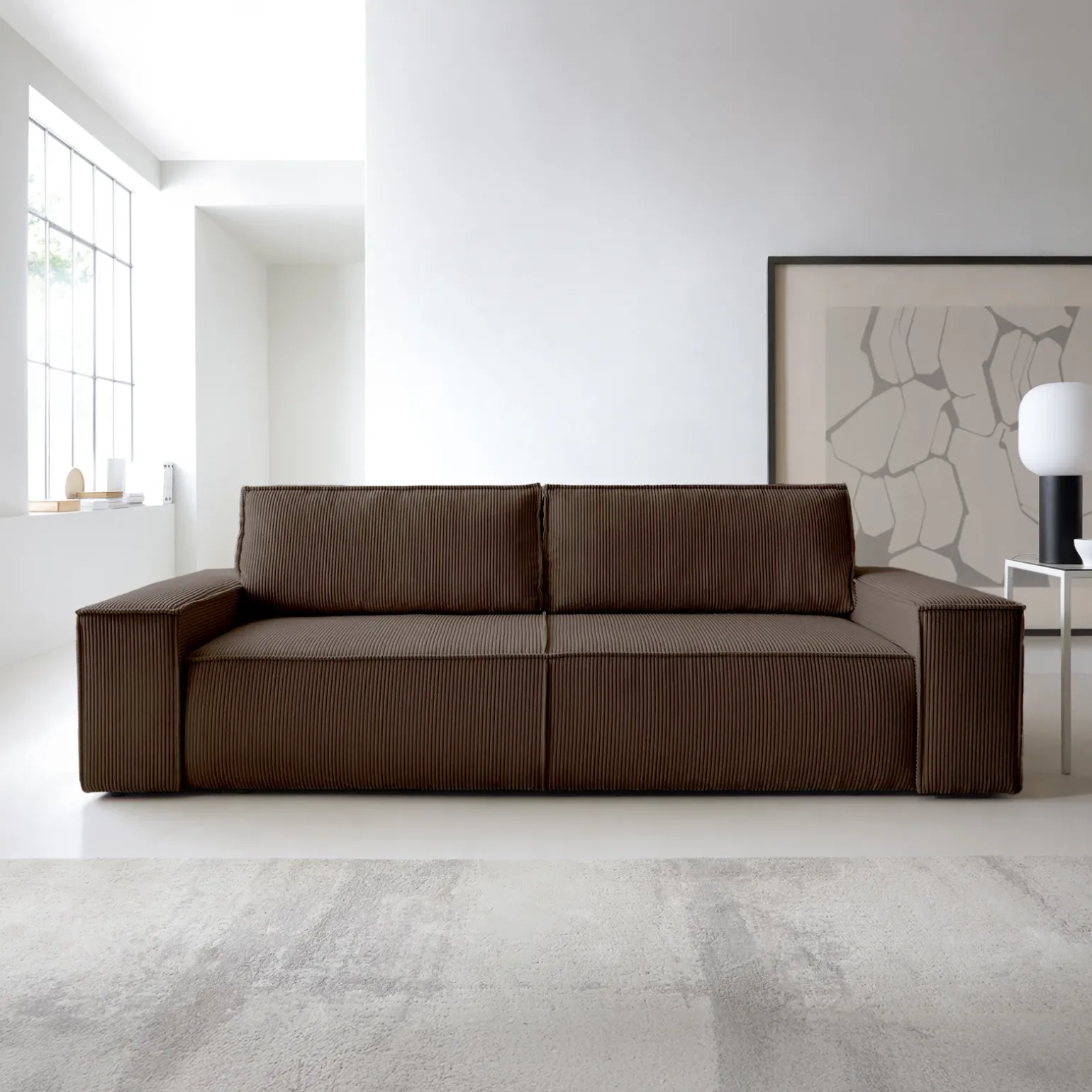 Divano letto 3 posti 257x106cm velluto a coste marrone Snuggle