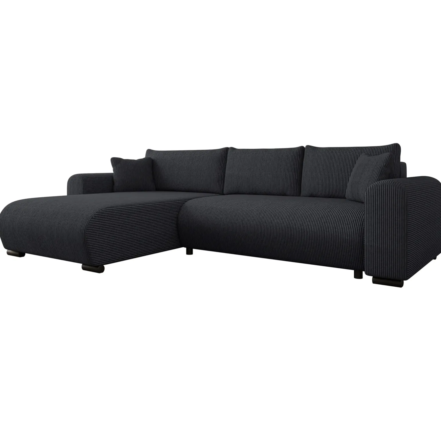 Divano letto angolare 4 posti 285x188cm con contenitore tessuto velluto a coste nero Soft