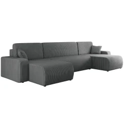 Divano letto angolare 5 posti 312x145cm con contenitore a coste antracite Slurp