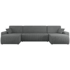 Divano letto angolare 5 posti 312x145cm con contenitore a coste antracite Slurp