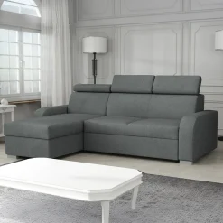 Divano letto angolare 3 posti 235x170cm con box contenitore grigio Tebro