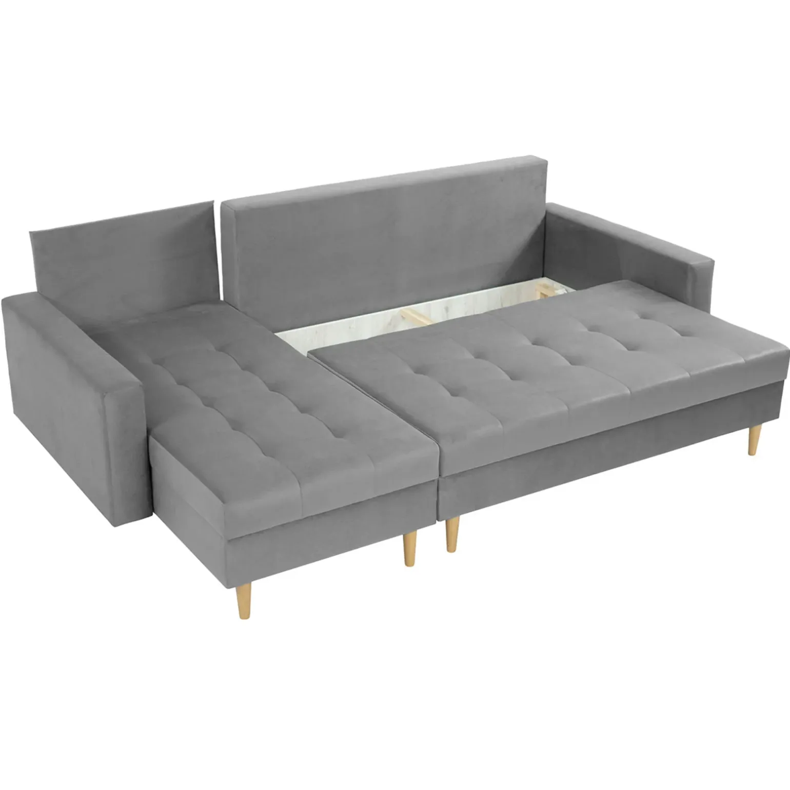 Divano letto angolare 3 posti 231x147cm con box contenitore grigio Venezia