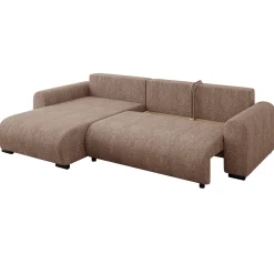 Divano letto angolare 4 posti 285x188cm con contenitore tessuto bouclé marrone chiaro Soft