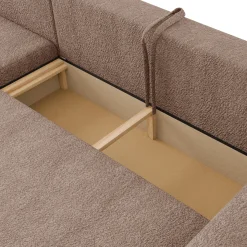 Divano letto angolare 4 posti 285x188cm con contenitore tessuto bouclé marrone chiaro Soft