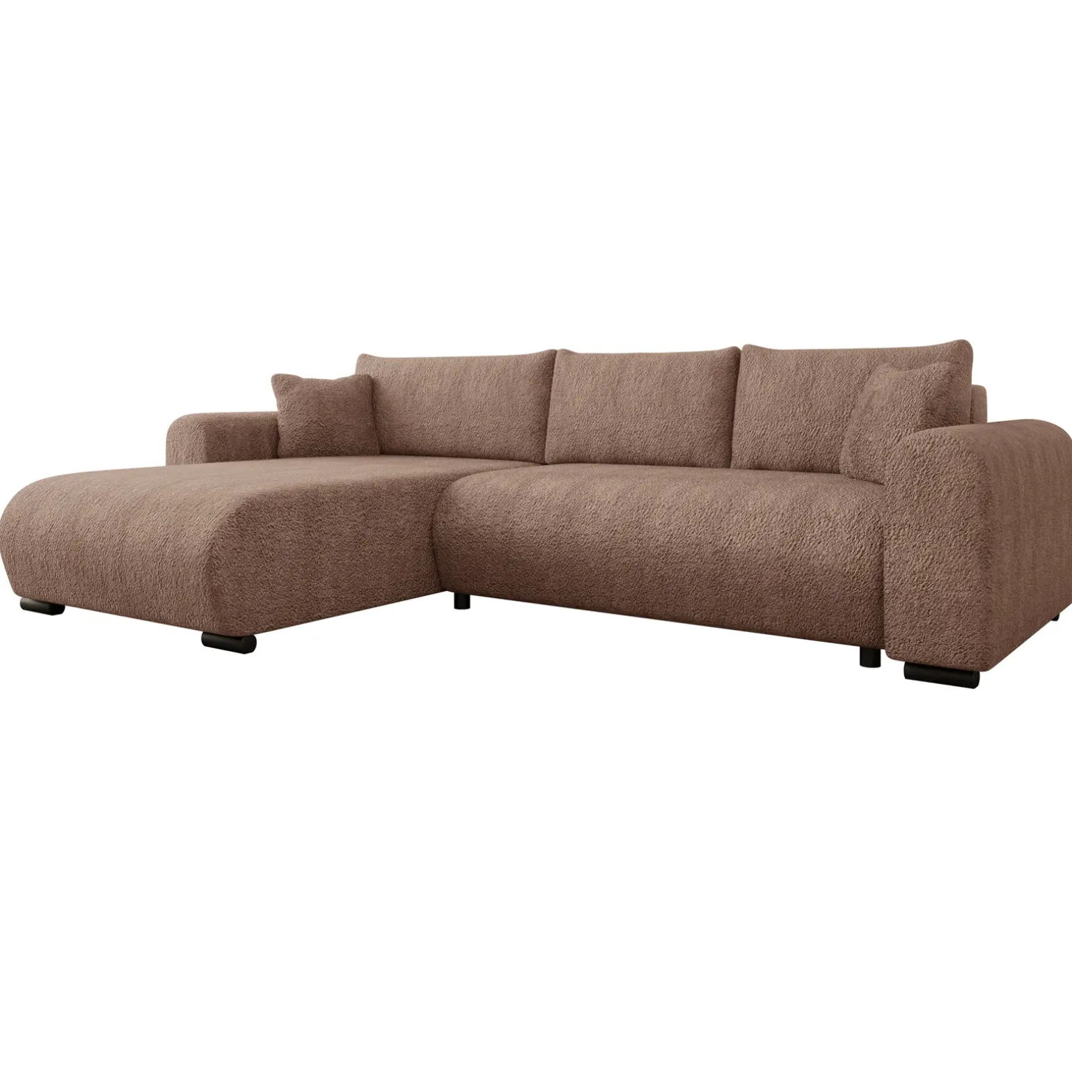 Divano letto angolare 4 posti 285x188cm con contenitore tessuto bouclé marrone chiaro Soft