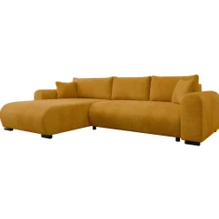 Divano letto angolare 4 posti 285x188cm con contenitore imbottito tessuto giallo senape Soft