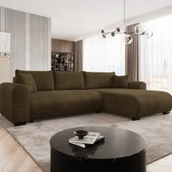 Divano letto angolare 4 posti 285x188cm con contenitore imbottito tessuto marrone Soft